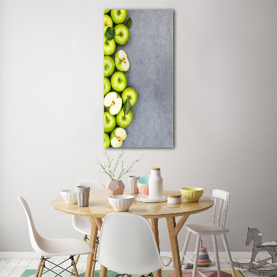 Cuadro decorativo en cristal con canto pulido vertical manzanas verdes