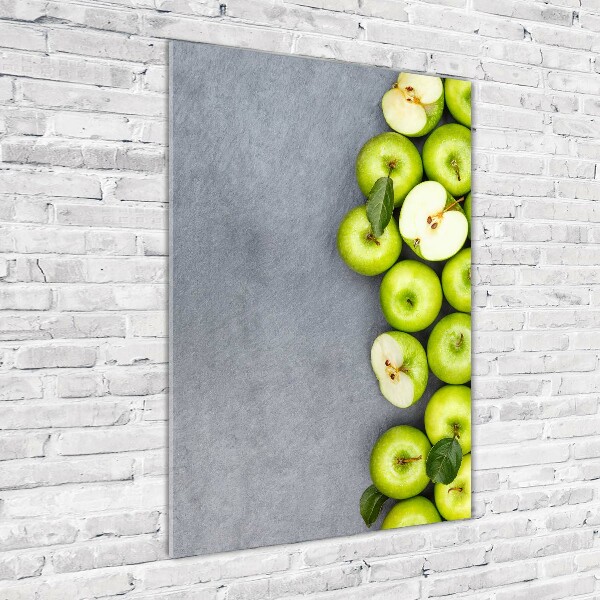 Cuadro decorativo en cristal con canto pulido vertical manzanas verdes