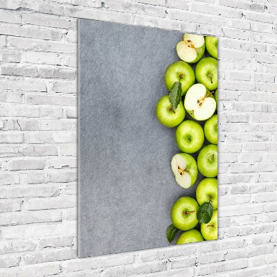 Cuadro decorativo en cristal con canto pulido vertical manzanas verdes