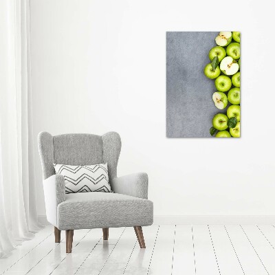 Cuadro decorativo en cristal con canto pulido vertical manzanas verdes
