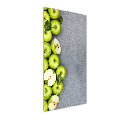 Cuadro decorativo en cristal con canto pulido vertical manzanas verdes