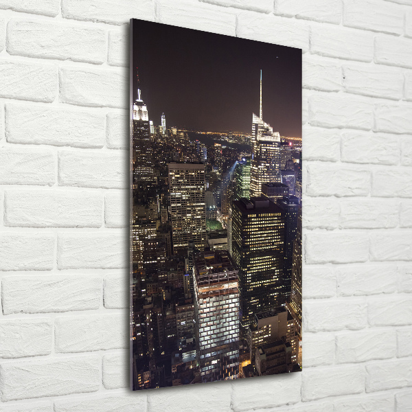 Fotocuadro de cristal elegante para hogar vertical Nueva York de noche