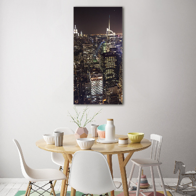 Fotocuadro de cristal elegante para hogar vertical Nueva York de noche