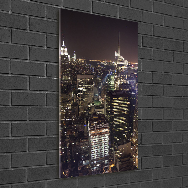Fotocuadro de cristal elegante para hogar vertical Nueva York de noche