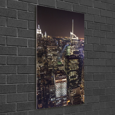 Fotocuadro de cristal elegante para hogar vertical Nueva York de noche
