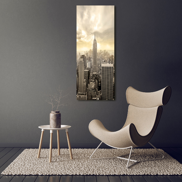 Cuadro decorativo en cristal con canto pulido vertical Manhattan Nueva York