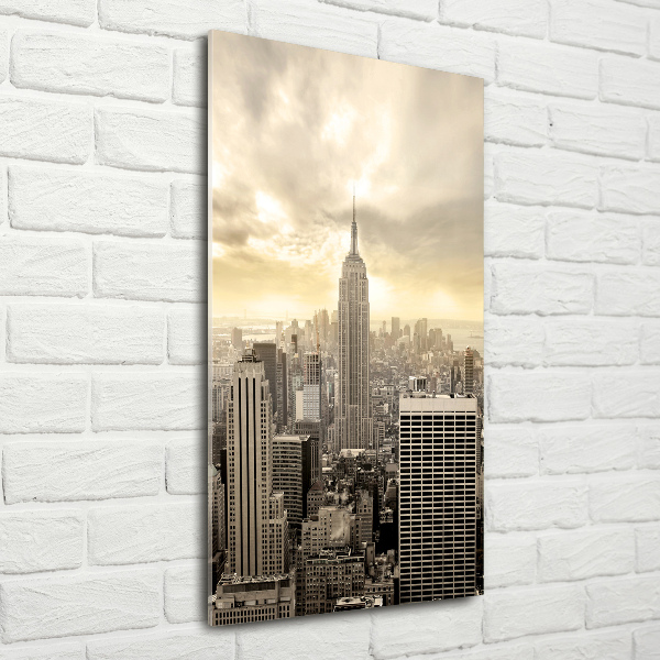 Cuadro decorativo en cristal con canto pulido vertical Manhattan Nueva York