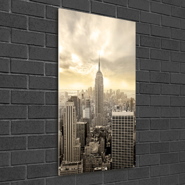 Cuadro decorativo en cristal con canto pulido vertical Manhattan Nueva York