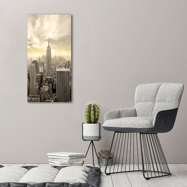 Cuadro decorativo en cristal con canto pulido vertical Manhattan Nueva York
