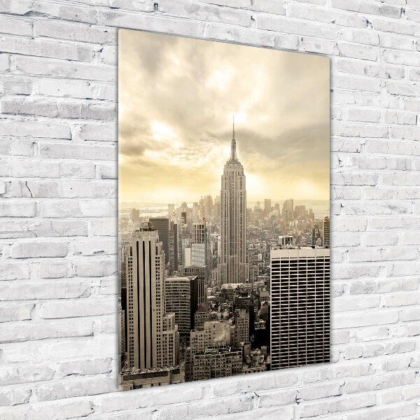Cuadro decorativo en cristal con canto pulido vertical Manhattan Nueva York