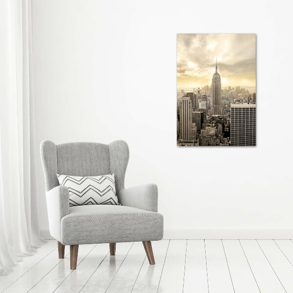 Cuadro decorativo en cristal con canto pulido vertical Manhattan Nueva York