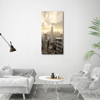 Cuadro decorativo en cristal con canto pulido vertical Manhattan Nueva York