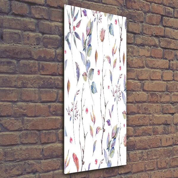 Cuadro decorativo en cristal con canto pulido vertical hojas de eucalipto