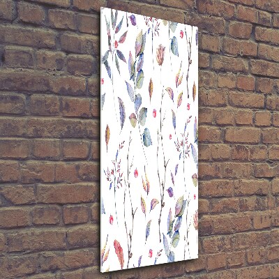 Cuadro decorativo en cristal con canto pulido vertical hojas de eucalipto