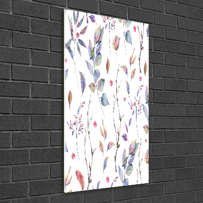 Cuadro decorativo en cristal con canto pulido vertical hojas de eucalipto