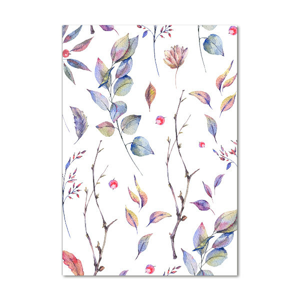 Cuadro decorativo en cristal con canto pulido vertical hojas de eucalipto