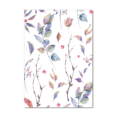 Cuadro decorativo en cristal con canto pulido vertical hojas de eucalipto