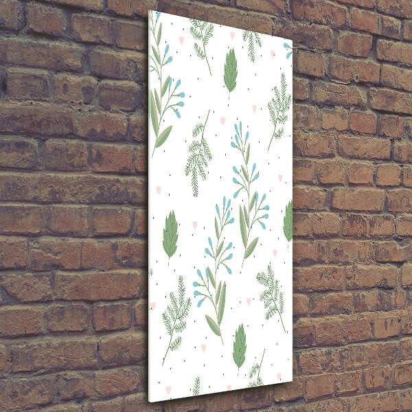 Cuadro de vidrio templado 4mm para pared vertical Hojas y corazones