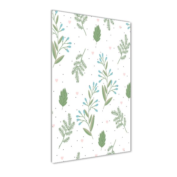 Cuadro de vidrio templado 4mm para pared vertical Hojas y corazones