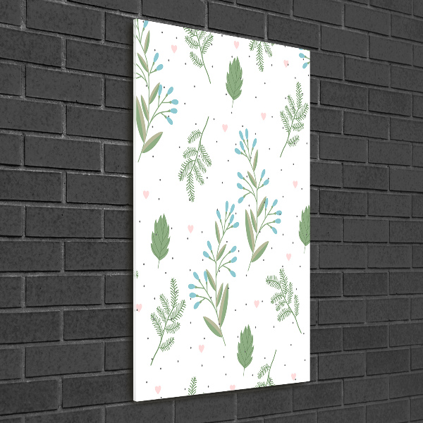 Cuadro de vidrio templado 4mm para pared vertical Hojas y corazones