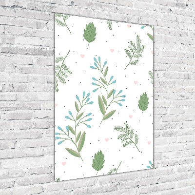 Cuadro de vidrio templado 4mm para pared vertical Hojas y corazones