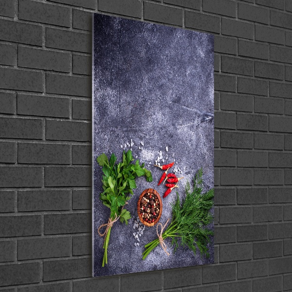 Fotocuadro de cristal elegante para hogar vertical Hierbas y especias