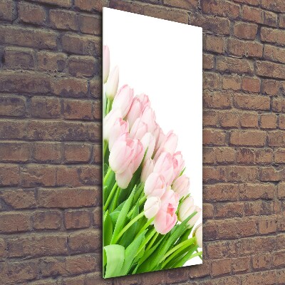 Fotocuadro de cristal elegante para hogar vertical tulipanes rosados