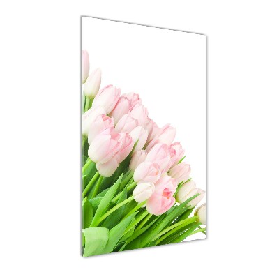 Fotocuadro de cristal elegante para hogar vertical tulipanes rosados
