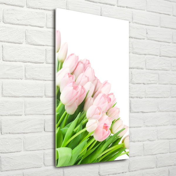 Fotocuadro de cristal elegante para hogar vertical tulipanes rosados