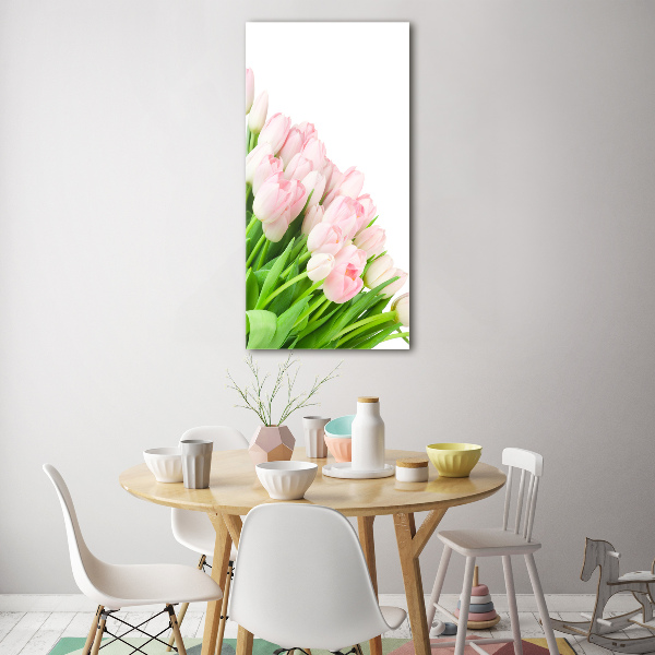 Fotocuadro de cristal elegante para hogar vertical tulipanes rosados