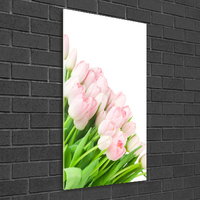 Fotocuadro de cristal elegante para hogar vertical tulipanes rosados