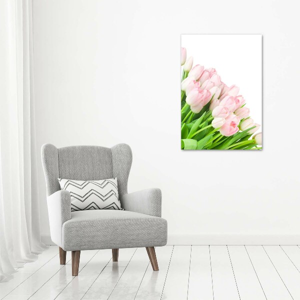 Fotocuadro de cristal elegante para hogar vertical tulipanes rosados