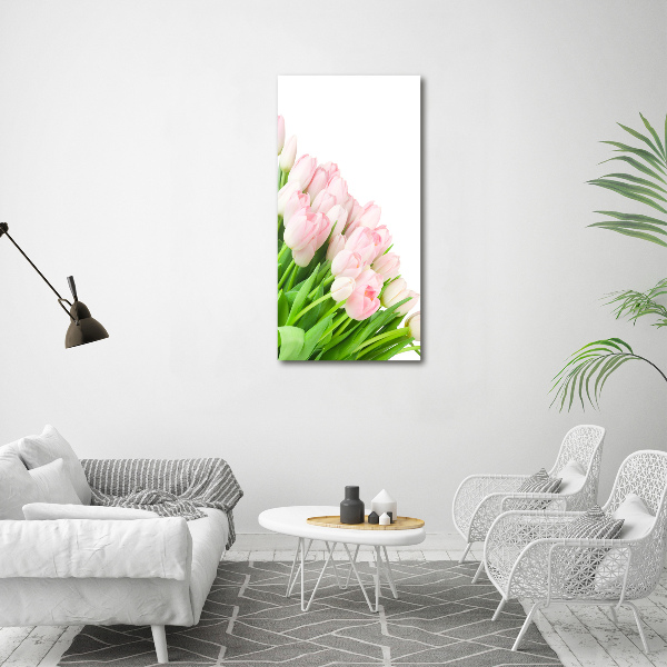 Fotocuadro de cristal elegante para hogar vertical tulipanes rosados