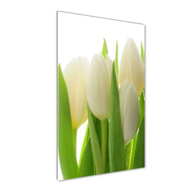 Fotocuadro de cristal elegante para hogar vertical tulipanes blancos