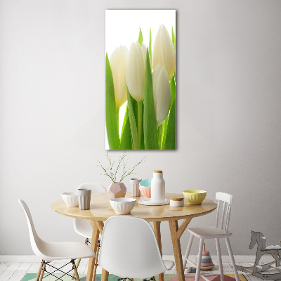Fotocuadro de cristal elegante para hogar vertical tulipanes blancos