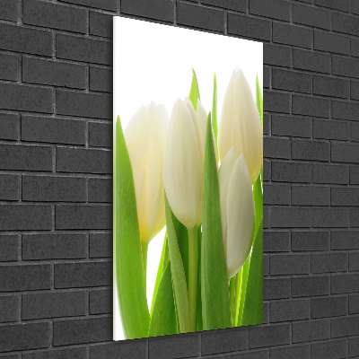 Fotocuadro de cristal elegante para hogar vertical tulipanes blancos
