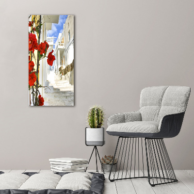 Cuadro de cristal moderno efecto brillo vertical Mykonos, Grecia