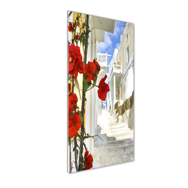 Cuadro de cristal moderno efecto brillo vertical Mykonos, Grecia