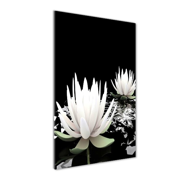 Cuadro decorativo en cristal con canto pulido vertical flor de loto