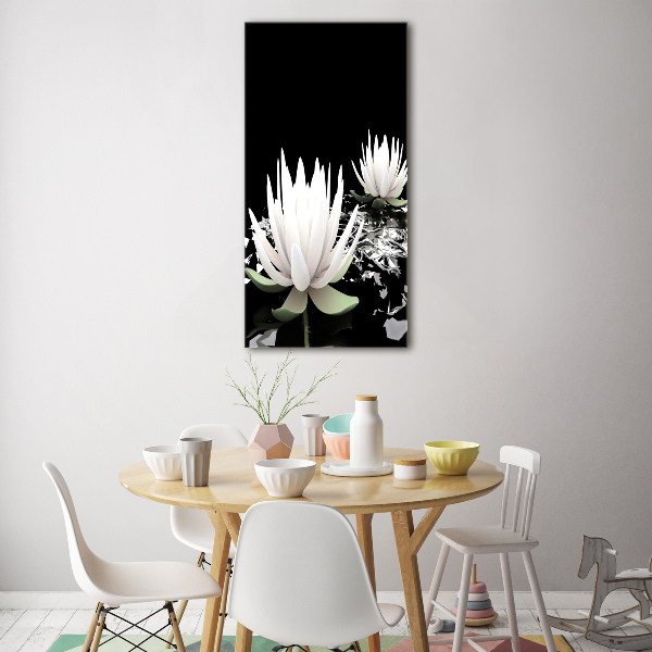 Cuadro decorativo en cristal con canto pulido vertical flor de loto