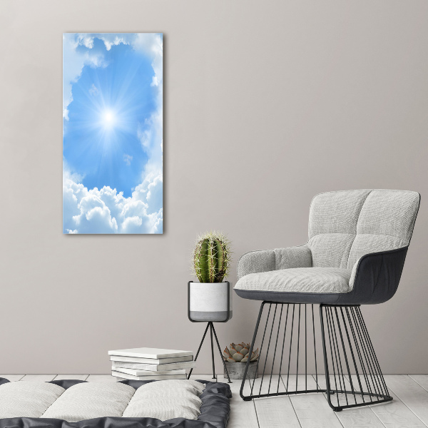 Cuadro decorativo en cristal con canto pulido vertical Nubes en el cielo