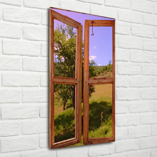 Cuadro decorativo en cristal con canto pulido vertical El paisaje fuera de la ventana