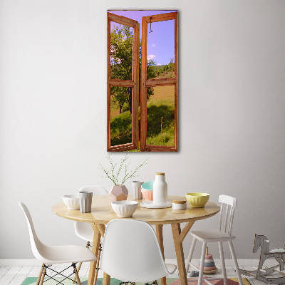 Cuadro decorativo en cristal con canto pulido vertical El paisaje fuera de la ventana