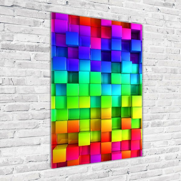 Cuadro decorativo en cristal con canto pulido vertical Cajas de colores