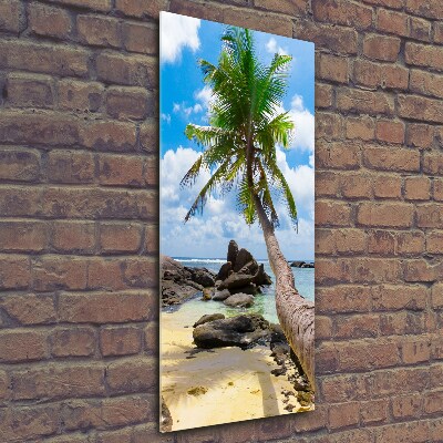 Cuadro decorativo en cristal con canto pulido vertical Playa tropical