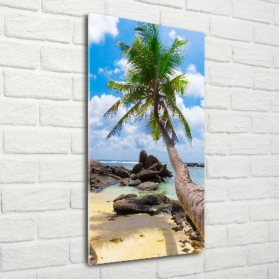 Cuadro decorativo en cristal con canto pulido vertical Playa tropical