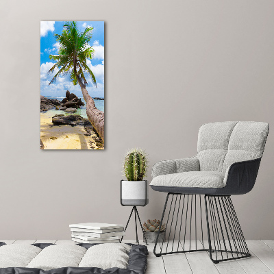 Cuadro decorativo en cristal con canto pulido vertical Playa tropical
