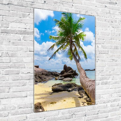 Cuadro decorativo en cristal con canto pulido vertical Playa tropical