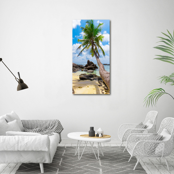 Cuadro decorativo en cristal con canto pulido vertical Playa tropical