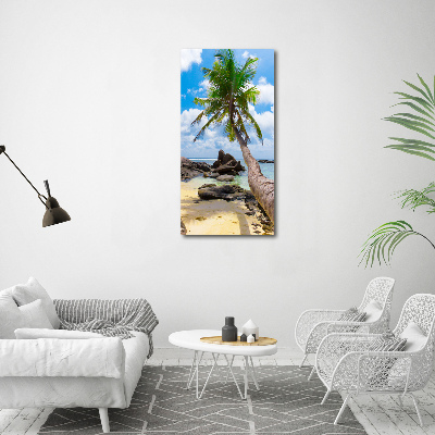 Cuadro decorativo en cristal con canto pulido vertical Playa tropical